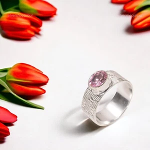 Natural Morganite Handmade Birthday New Statement Wife Ring 925 Sterling Silver - Picture 1 of 8