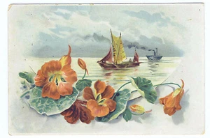 Park City Clothing House Mystery Location Victorian Trade Card Ships & Flowers - Picture 1 of 2
