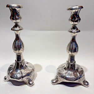 JUDAICA - 19TH C. RUSSIAN 84 SILVER CANDLESTICKS - "BH" MAKER - MOSCOW CITY MARK - Picture 1 of 22