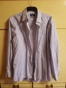 New MOSS 1851 17" White Blue Pin Cross Lines Long Sleeved Blended Formal Shirt - Picture 1 of 4