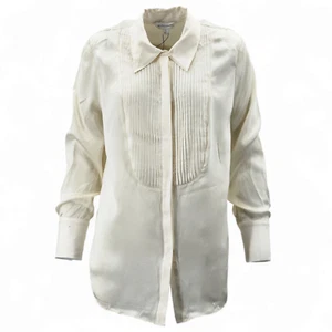 Blusa Camisa Marks & Spencer Autógrafo Pura Seda Pintuck Frontal Marfil PVP £99.00 - Imagen 1 de 4