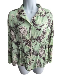 Rachel Antonoff Green Rooster Print Silk Shirt Size XS AS IS - Picture 1 of 8