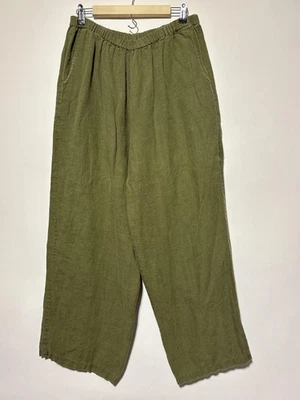 Pantalones informales Flax By Jeanne Engelhart para mujer grandes de lino verde pierna ancha Foto 1 de 4