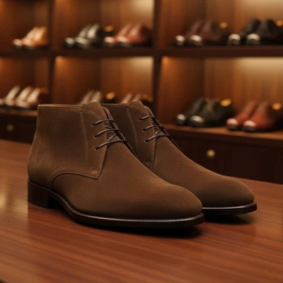 Paul Parkman Men's Handmade Goodyear Welted Chukka Boots Brown Suede (ID#CK13SD) - Image 1 of 4