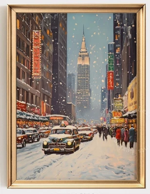 1950s Holiday Poster, Vintage New York City Christmas Wall Art Decor - Image 1 of 4