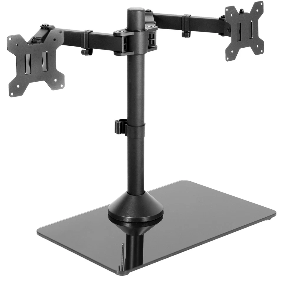 Freestanding Dual Monitor Stand with Sleek Glass Base and Adjustable Arms, Mo... - Image 1 of 4