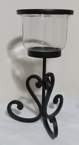 Kerzenhalter schwer schwarz Eisen Ständer mit Glas Topper - 14" hoch - Bild 1 von 15