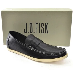 Men J.D. Fisk Eli Slip On Loafers Boat Shoes 13 D Black Leather Moc New in Box - Picture 1 of 4