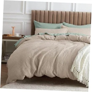 Waffle Comforter Set Khaki Soft Cotton Bedding, Waffle Weave Queen 09 - Khaki - Picture 1 of 7