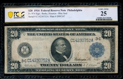 AC Fr 974 1914 $20 Philadelphia FRN PCGS 25 Burke/Houston - Image 1 of 2