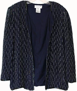 CHAQUETA DE SEDA PAPEL BOUTIQUE NOCHE Azul CUENTAS Talla XL NUEVA $495 Cóctel Formal - Imagen 1 de 4