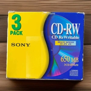 Sony CD-RW CD ReWritable for High Speed Drive Discontinued New Sealed 3 Pack - Picture 1 of 7
