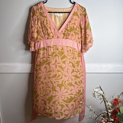 Tori Richard Silk/Cotton Floral Dress 4 Pink Green Tropical Hawaiian Resort - Image 1 of 4