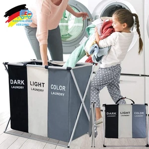 Wäschekorb Bad Wäsche Sortiersystem groß Wäschesortierer 3 Fächer Wäschesammler - Bild 1 von 18