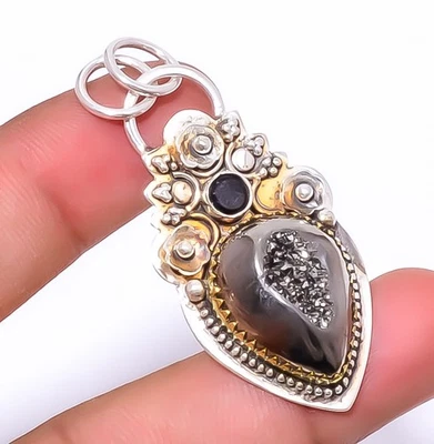 Colgante de plata de ley 925 con ágata de carbono y ónix negro de titanio 2,07" A314 Foto 1 de 4