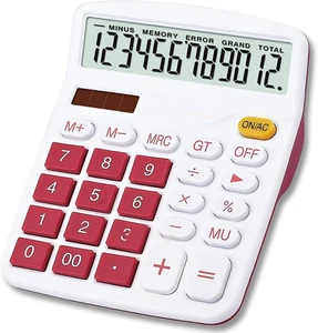 Calcolatrice Tavolo Batteria Solare a Doppia Alimentazione, 12 Cifre Grandi LCD  - Foto 1 di 12