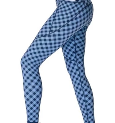 NWT Sweaty Betty 7/8 Power MR Workout Leggings Womens 10/L Blue Gingham Print - Image 1 of 4