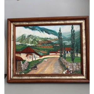 Vintage Original Gemälde auf Leinwand Landschaft Chile signiert & gerahmt 19”x15” 1976 - Bild 1 von 11