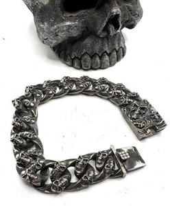 Pulsera de lujo C'est Magnifique con eslabones de calavera 8,5" 98 gramos - Imagen 1 de 11