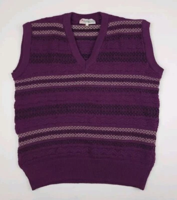 Vintage 80s 90s Purple Striped Texture Pattern Knit Sweater Vest Vtg USA Lumiere - Image 1 of 4