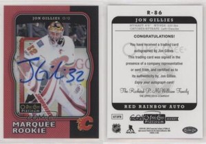 2017-18 O-Pee-Chee Platinum Retro Rainbow Red Jon Gillies #R-86 Rookie Auto RC