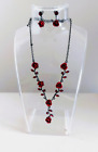 Dark Red Rose Necklace And Earrings