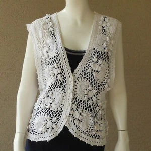 Vintage Crochet Vest Layering Boho Granny Cottage Size M/L - Picture 1 of 7