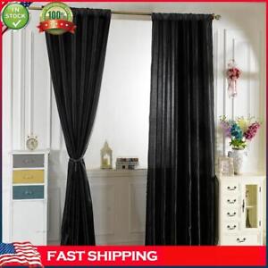 1pc Pure Satin Window Curtain Room Half Shading Drape Curtains (Black)