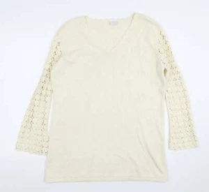 Agenda Womens Beige Round Neck Ramie Blend Jumper Size 16 - Picture 1 of 12
