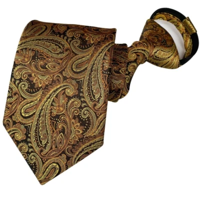 Nueva Corbata Floral Marrón Amarillo 100% Seda Ajustable Cremallera Pre-atada Para Hombre Foto 1 de 2