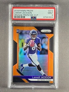 Tarjeta de novato 2018 Panini Prizm #212 Lamar Jackson/249 naranja troquelada RC PSA 9 - Imagen 1 de 2