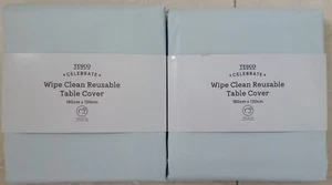 2x Tesco Wipe Clean Reusable Light Blue Wipe Clean Table Cover 180cm X 130cm - Picture 1 of 5