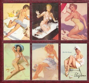 6 GIL ELVGREN Paintings on Pinup Trading cards 2 "MAIL-IN OFFER" and 4 Inserts - Picture 1 of 2
