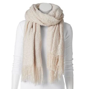 Madden Girl Elfenbein Fransen Boucle Decke Halstuch Schal mit Lurex, 33”x72”, Neu mit Etikett - Bild 1 von 2