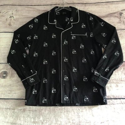 Camisa Huf Para Hombres Grande Negra Blanca Remio Perro Franela Pijama Estilo Cazadora Pesada Foto 1 de 4