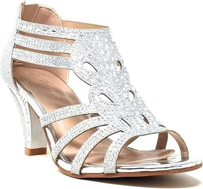 Size 10 Women's Rhinestone Open Toe Strappy Low Heel Wedding/ Prom /Homecoming - Image 1 of 4
