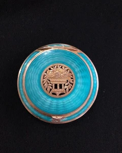 Early 20thC ANTIQUE Guilloche Enamel Silver Compact 925 6.8cm Austria RARE - Picture 1 of 9