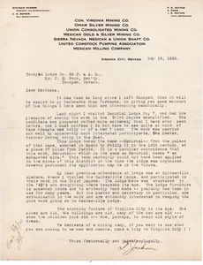 1920 Letra y membrete de Virginia City Nevada con lista de minas a Tonopah - Imagen 1 de 1