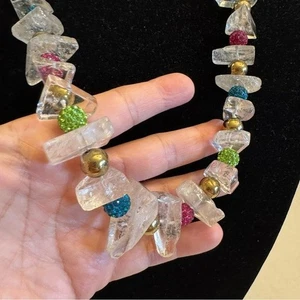 Clear Crackle Ice Quartz Necklace Chunky Genuine Gemstone  Statement Necklace - Picture 1 of 16
