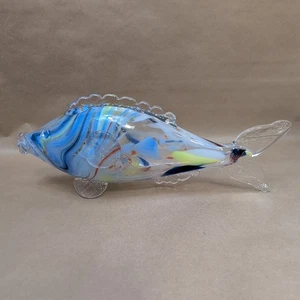 Vintage Romanian Glass Multi Coloured Hand Blown Fish Sculpture Figurine 12.5" H - Picture 1 of 8