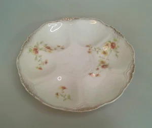 Antiker Porzellan Austern Teller Floral Transferware 19. Jh. Goldrand gewellt - Bild 1 von 4