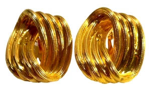 Vintage DeLillo Ohrringe Goldplatte geschwungen Clip On signiert nie getragen - Bild 1 von 6