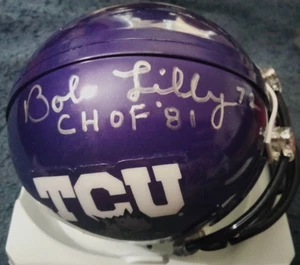 BOB LILLY signed (with inscription) TCU HORNED FROGS MINI HELMET JSA CERT - Picture 1 of 3