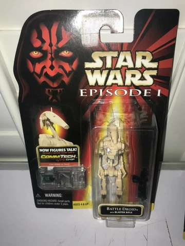 STARS WARS EPISODE 1 BATTLE DROID FIGURE W BLASTER RIFLE BATTLE DAMAGE 3.75 Cover