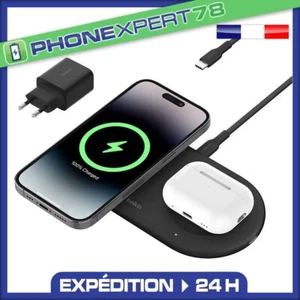 CHARGEUR STATION CHARGE BELKIN 2 EN 1 SANS FIL INDUCTION 15W IPHONE AIRPODS - Photo 1 sur 4