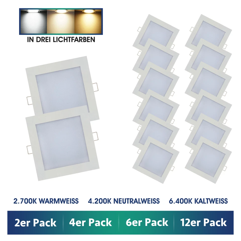 [2er - 12er Pack] LED Einbaustrahler eckig flach 6W Set Einbau-Leuchten Strahler - Bild 1 von 4