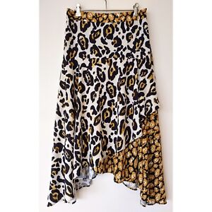 Womens Designer Yellow & Black Leopard Print Midi Skirt by Vestire, size 12, M