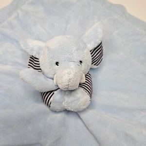 Carters Elephant Lovey Baby Blue Navy Stripe Satin Security Blanket Plush Rattle - Picture 1 of 10