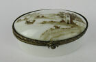 Continental En Grisaille Hand Painted Porcelain Box Depicting Boats & Buildings