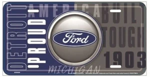 Ford Logo Detroit Proud Built Tough Bullseye Embossed  Metal License Plate - Picture 1 of 1